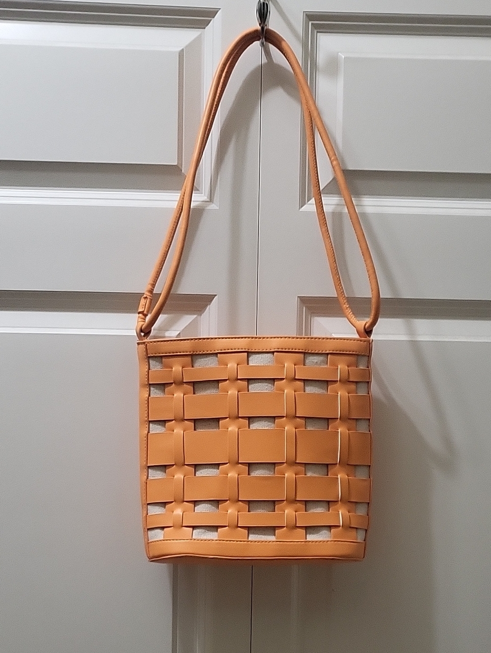 A New Day Orange Woven Faux Leather Crossbody Shoulder Bag